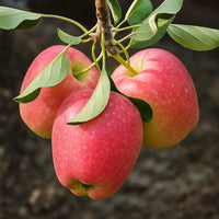 Thumbnail for Three red anna apples hanging from a tree branch with green leaves sold by Paradise Nursery